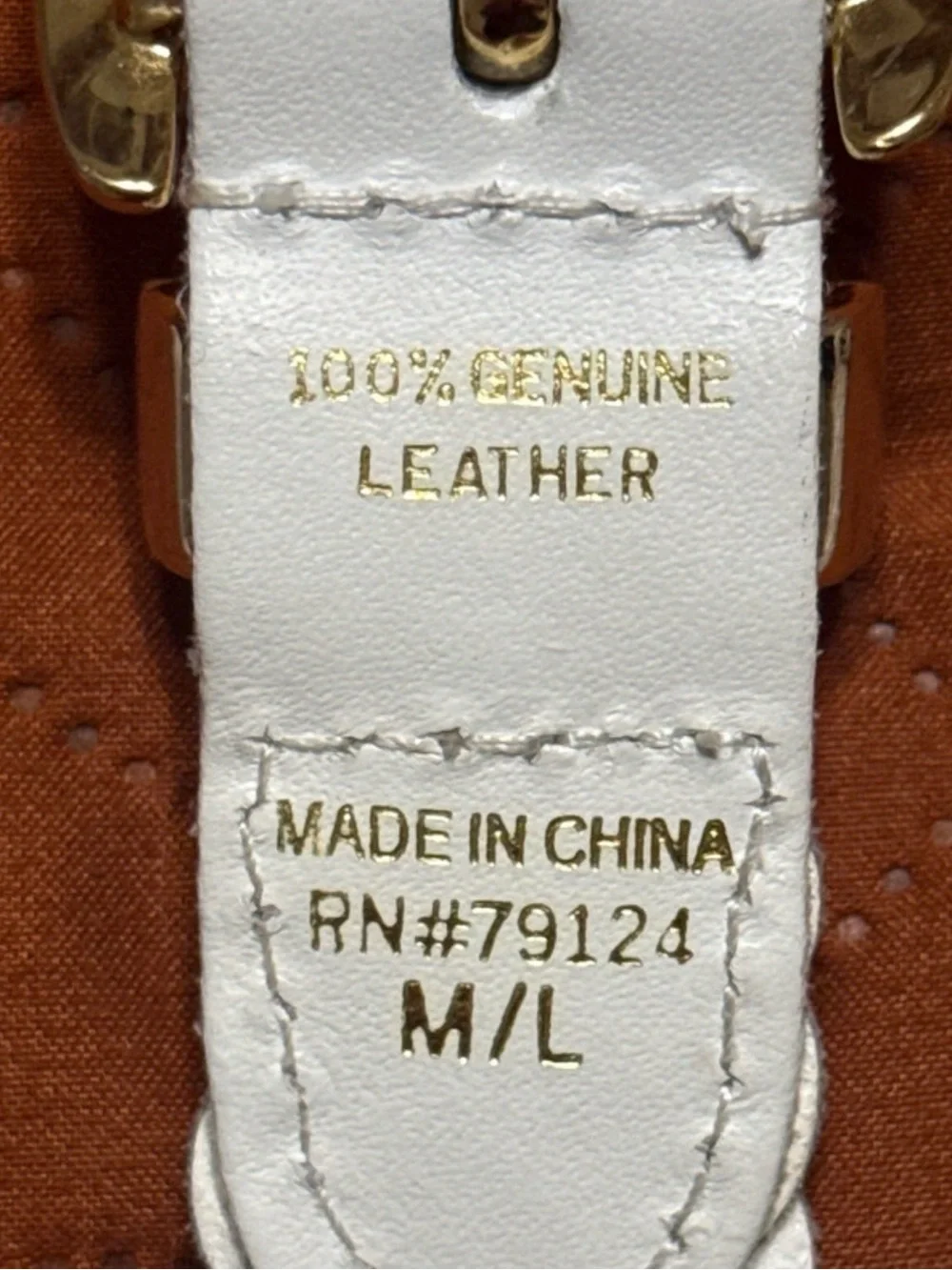 White braided leather belt with a gold-tone buckle and tip. Size US M/L
